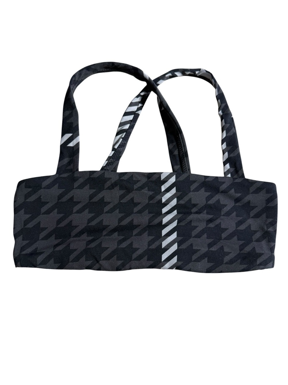 aerie Black & Gray Houndstooth Stripe Sports Bra